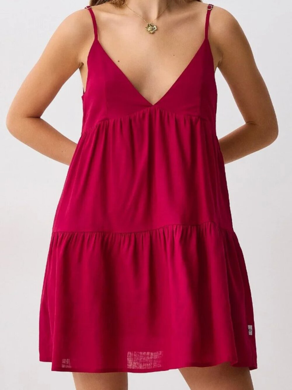 Raspberry red tiered minidress